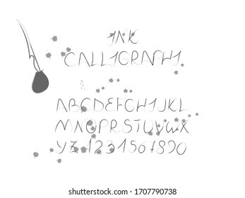 Ink alphabet. Vector splashy font. Black ink letters set. Calligraphy font.