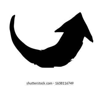 Ink arrow curled symbol hand painted with brush in swoosh whimsical style, isolated on white background. Vector illustration