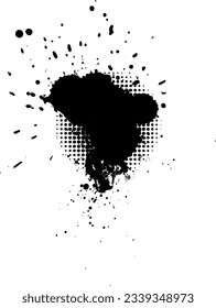 ink black dropped splatter splash with color halftone in grunge graphic style element