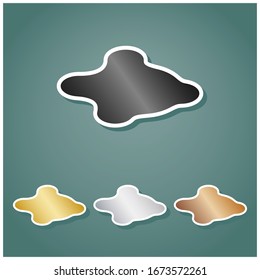 Señal de los blobs de tinta. Conjunto de íconos metálicos con gradiente gris, dorado, plata y bronce con contorno blanco y sombra en fondo viridán. Ilustración.