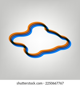 Tintenkleckse-Schild. Starkes Symbol auf grauem Hintergrund in Orange, Azurblau und alten Lavendelfarben. Illustration.
