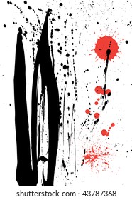 Ink and blood splashes on the white