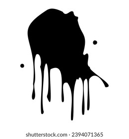 Corazón de tinta. Mancha abstracta con gotas y salpicaduras. Placa negra de pintura. Ilustración vectorial aislada en un fondo blanco. Líquido mancha de tinta sucia. Grunge textura. Elemento de diseño