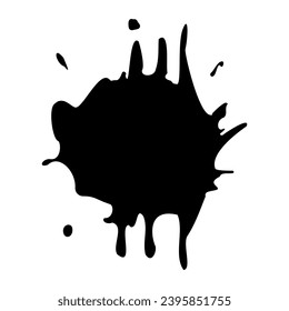 Corazón de tinta. Mancha abstracta con gotas y salpicaduras. Placa negra de pintura. Ilustración vectorial aislada en un fondo blanco. Hueso líquido. Estilo Grunge. Elemento de diseño. Punto sucio