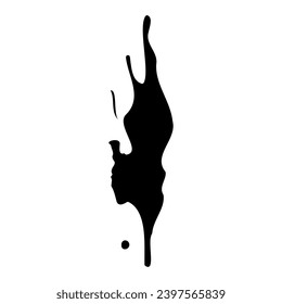 Ink blot. Abstract stain with drops and splashes. Black paint splatter. Vector illustration isolated on a white background. Liquid dirty inkblot. Grunge texture. Design element