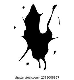 Tintenfisch. Abstrakter Fleck mit Tropfen und Spritzen. Schwarze Farbspritzer. Vektorgrafik einzeln auf weißem Hintergrund. Flüssiger schmutziger Tintenfisch. Grunge Textur. Design-Element.