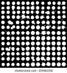 Ink blot collection of 170, isolated on black background
