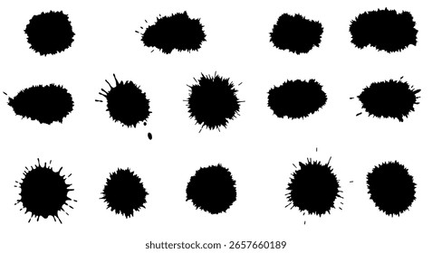 Colección de manchas de tinta con varias salpicaduras de pintura abstracta y salpicaduras. Un conjunto de Elementos grunge para crear texturas modernas y angustiadas.