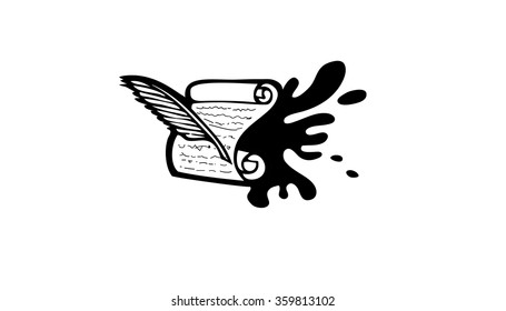 Ink Blot Feather Paper Logo Vector Design Illustration 