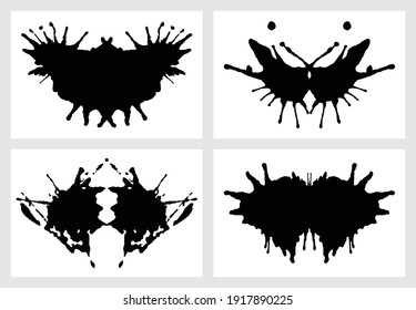 Ink blot for psychiatric evaluations. Rorschach test. Vector set of grunge abstract black spots 