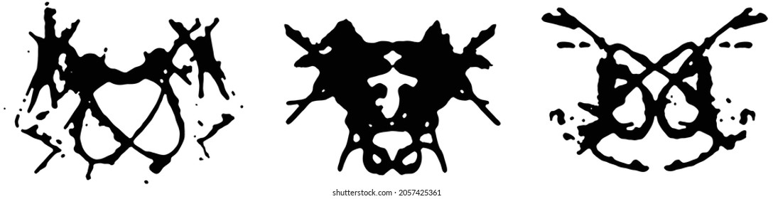 Bloqueo de tinta para evaluaciones psiquiátricas. Prueba de Rorschach. Conjunto de vectores de manchas negras abstractas y gruesas