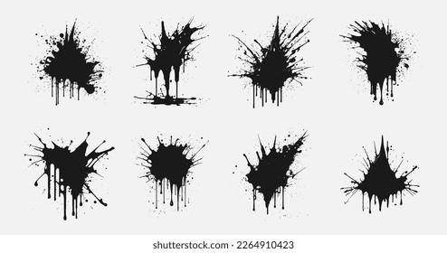 Ink blot set. Set of paint splashes. Black blots collection. Paint splash, grunge liquid drop splashes, abstract artistic ink splatter. Vector illustration.