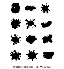 Ensemble d'Images vectorielles Silhouette à Encre - Éclaboussures d'Abstrait et Formes de Goutte Liquide dans le Style Noir Solide