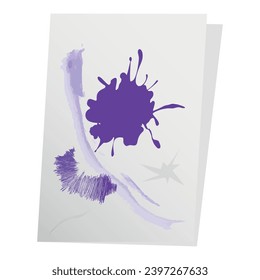 Ink blot, watercolor strokes, scribble with a ballpoint pen on a sheet of paper. School work, splashes, spills. Vector simple design.