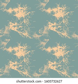 Ink blots abstract seamless pattern on a pastel green background. Hand drawn vector illustration.
