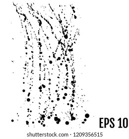 Ink blots background. Grunge texture. Poster for your design. Black paint splatter, dirty. Hand drawing. Vector illustration Isolated on white background