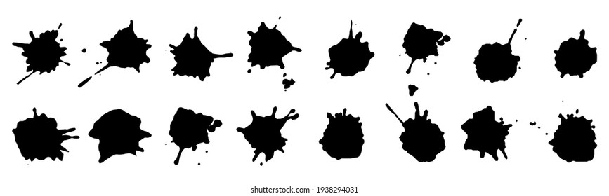 Ink blots, black paint, set of design elements.  Vector illustration