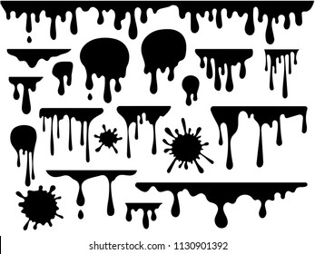 Ink blots and drips vector set isolated on white background 