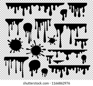 Ink blots and drips vector set isolated on transparent background 