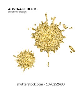 Ink blots with golden sparkles isolated on white background. Abstract shapes glittering of gold. Template for exclusive card, vip certificate, luxury gift and voucher