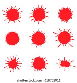 Ink blots. Red Paint splash set, Vector illustration