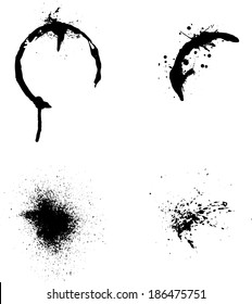 Ink blots, splash ink blob, ink silhouette isolated on white, splattered blob, messy ink blots, paint splash blots, stain blots