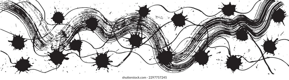 ink blots and wave. brush stroke illustrations.