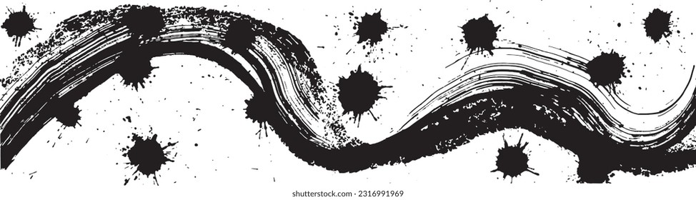 manchas de tinta y salpicaduras de olas. ilustraciones de trazo de pincel.
