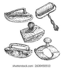 ink blotter set hand drawn. writing desk, vintage paper, collectible office ink blotter vector sketch. isolated black illustration