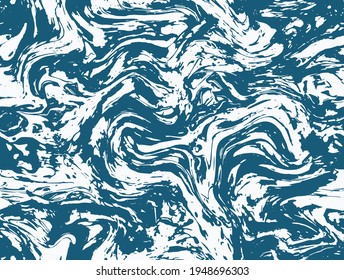 Superficie vectorial de moda azul Tinta. Ilustración gráfica de repetición acrílica azul. Ola De Pintura Fluida Sin Mareo. Patrón de vectores creativos azul blanco. Efecto de repetición índigo.