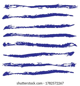 Ink blue grunge stripes set. Vector illustration.