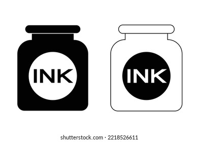Ink bottle black white flat design icon - vector illustration