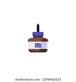 Ink bottle for calligraphy and drawing creativity flat cartoon vector illustration isolated on white background. Calligraphy and art ink for drawing and handwriting.