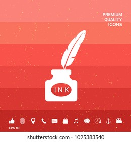 Ink bottle with feather - icon