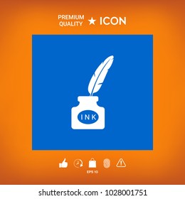 Ink bottle with feather - icon