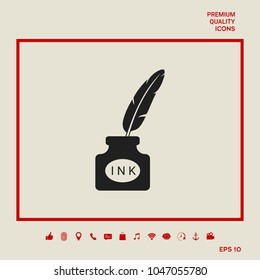 Ink bottle with feather - icon