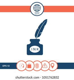 Ink bottle with feather - icon