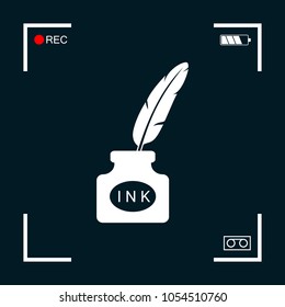 Ink bottle with feather - icon