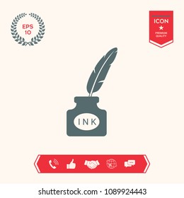 Ink bottle with feather - icon