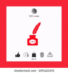 Ink bottle with feather - icon