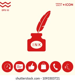Ink bottle with feather - icon