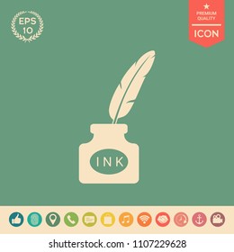 Ink bottle with feather - icon