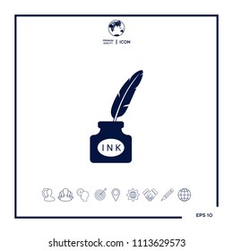 Ink bottle with feather - icon