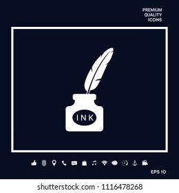 Ink bottle with feather - icon