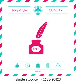 Ink bottle with feather - icon
