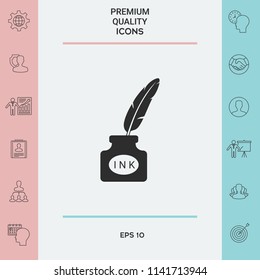Ink bottle with feather - icon