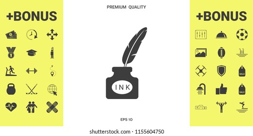 Ink bottle with feather - icon