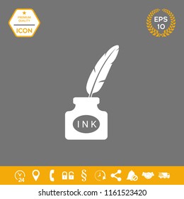 Ink bottle with feather - icon