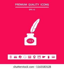 Ink bottle with feather - icon