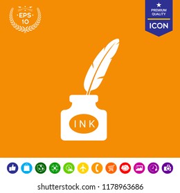 Ink bottle with feather - icon